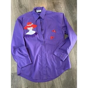 Get Lucky Blouse Size S Purple Red Hat Fashion Long Sleeve 4206